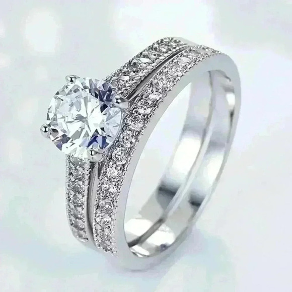 - 💝925 Silver Plated 2 PCs CZ Lovely Wedding Couple Ring, GPMB1397 - Picture 5 of 7